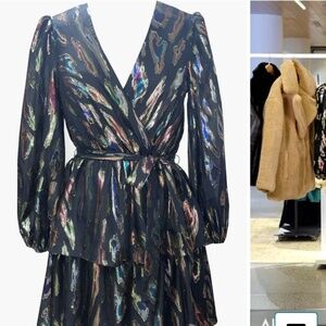 Julia Jordan Metallic Long Sleeve Faux Wrap Minidress